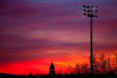 Red sunset, bell tower